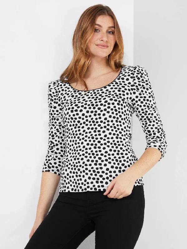 Dot Print Puff Sleeve Top