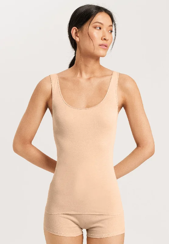 Cotton Seamless Round Neck Tank | Beige 71604-274