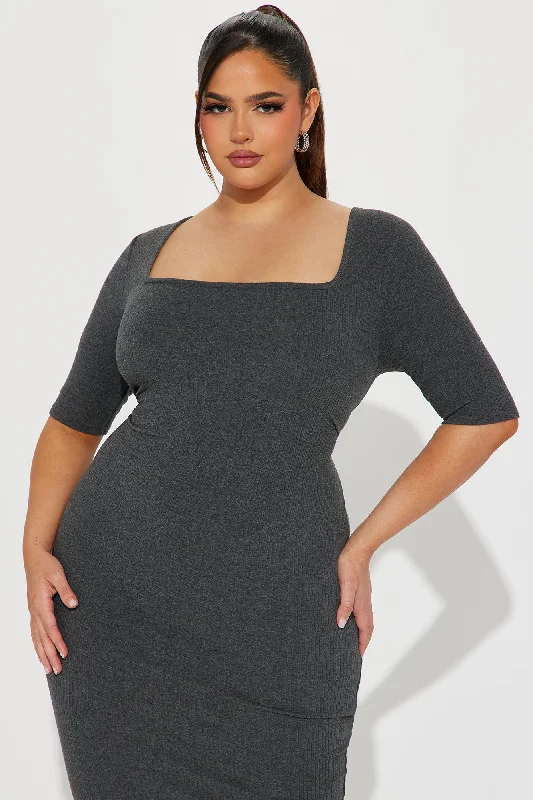 A Little Bossy Midi Dress - Charcoal