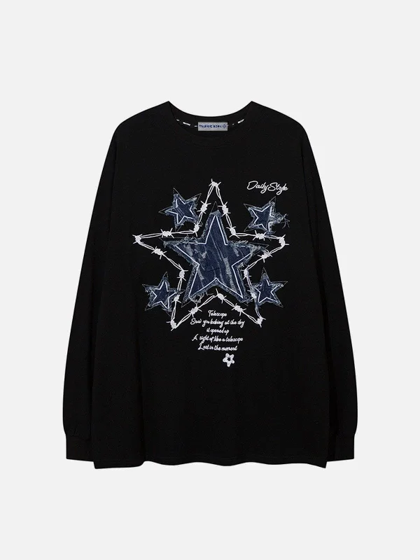 Aelfric Eden Applique Embroidery Denim Star Sweatshirt