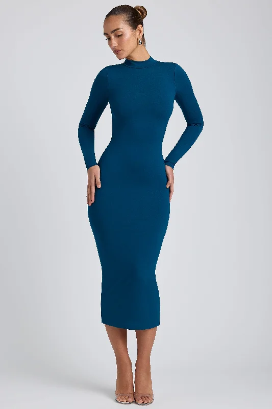 Modal Cross-Back Midaxi Dress in Deep Teal