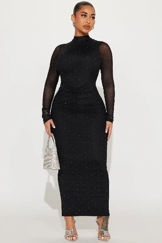 All That Glimmer Mesh Maxi Dress - Black