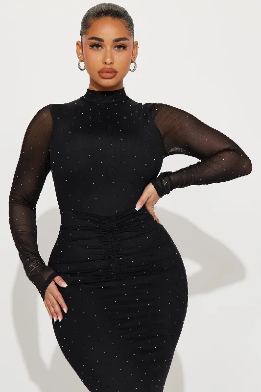 All That Glimmer Mesh Maxi Dress - Black