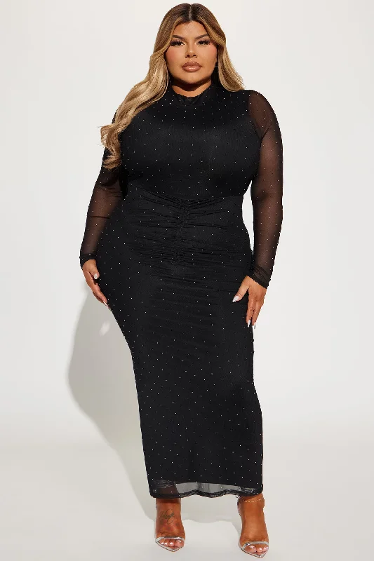 All That Glimmer Mesh Maxi Dress - Black