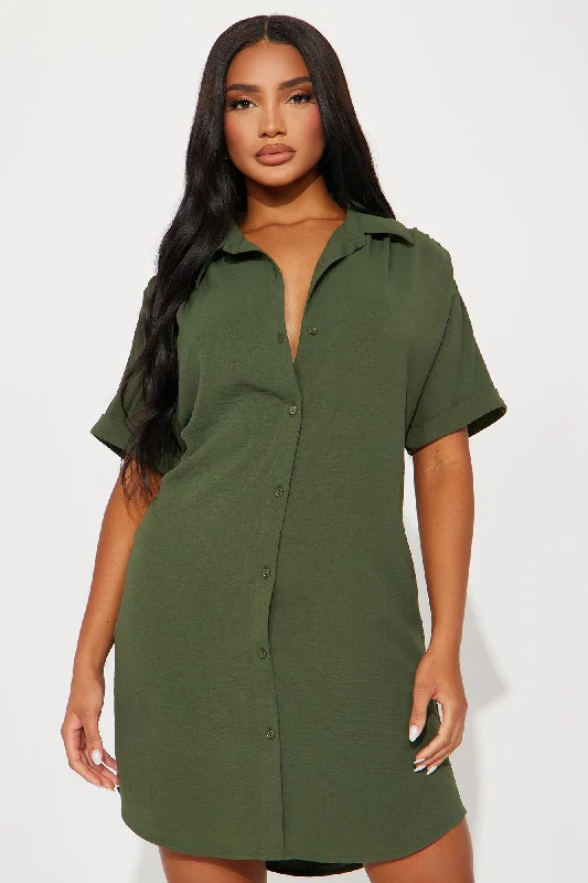 Amelia Mini Shirt Dress - Olive