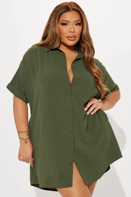 Amelia Mini Shirt Dress - Olive