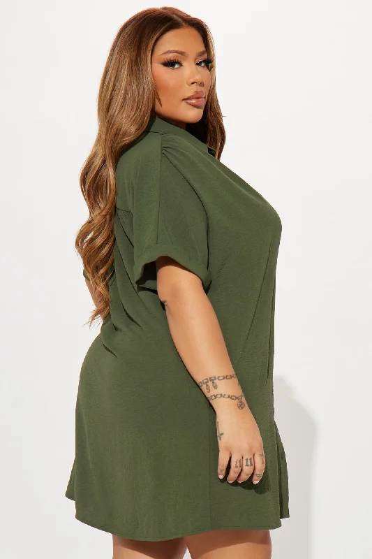 Amelia Mini Shirt Dress - Olive