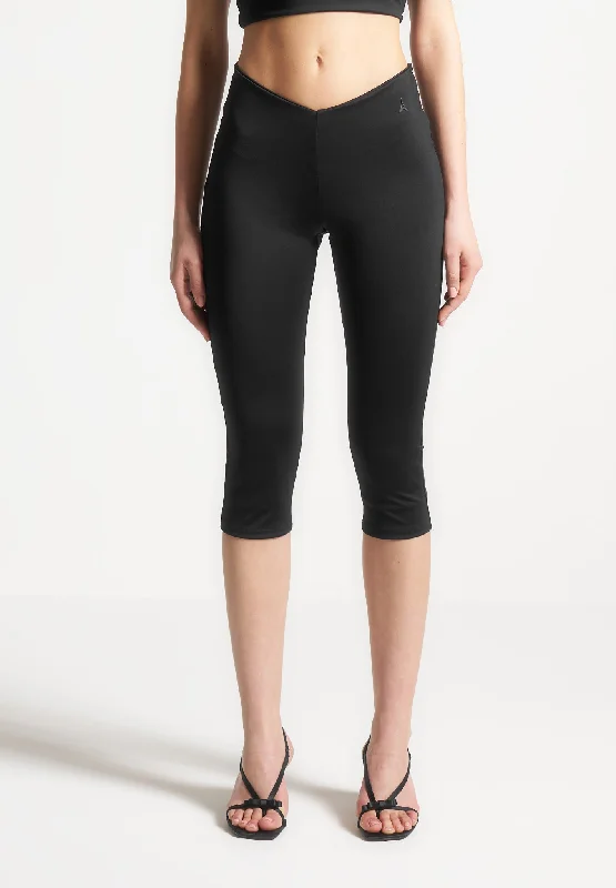 Angled Waist Capri Leggings - Black