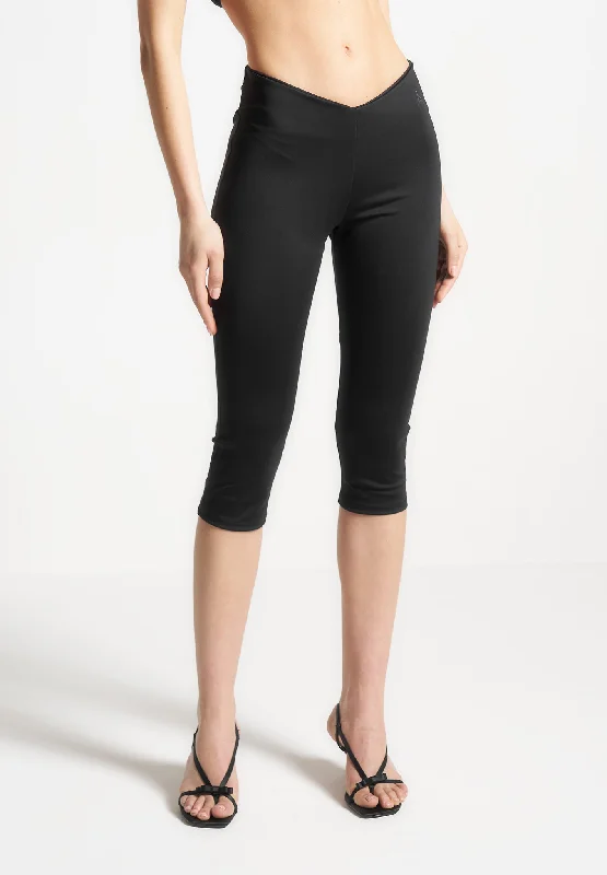 Angled Waist Capri Leggings - Black