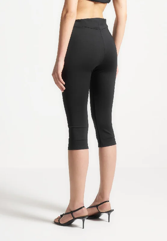 Angled Waist Capri Leggings - Black