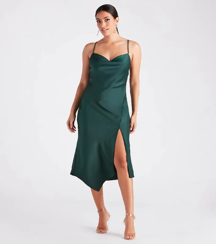 Annabella Formal Satin A-Line Midi Dress