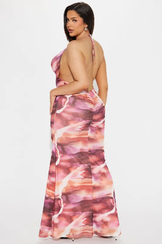 Bali Sunsets Mesh Maxi Dress - Pink/combo