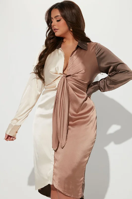 Beauty In A Bottle Satin Midi Dress - Mocha/combo