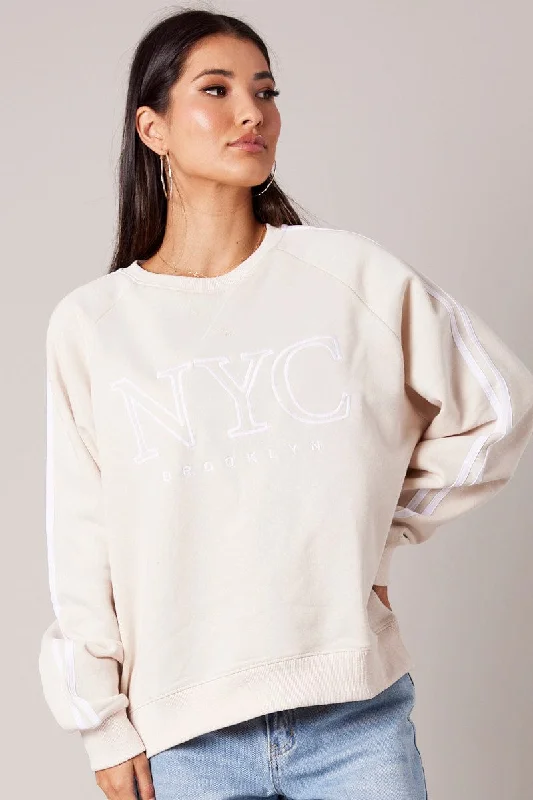 Beige Graphic Sweater Long Sleeve