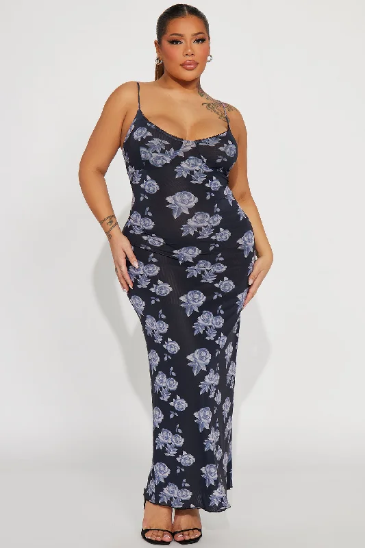 Bella Mesh Maxi Dress - Navy/combo