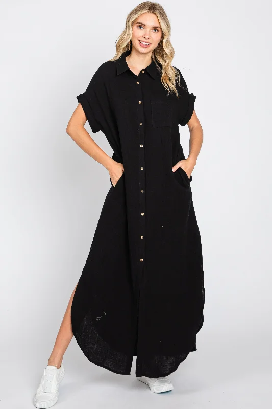 Black Button Down Midi Dress