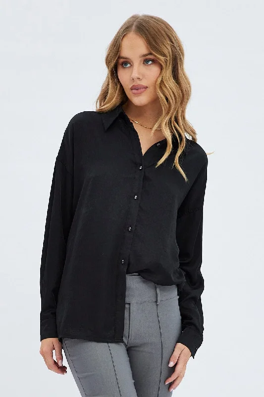 Black Long Shirt Collared Long Sleeve