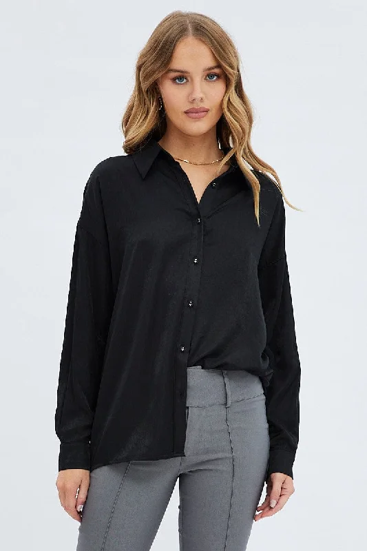 Black Long Shirt Collared Long Sleeve