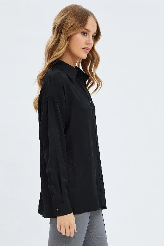 Black Long Shirt Collared Long Sleeve