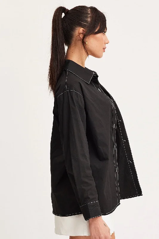 Black Oversized Shirts Long Sleeve Collared