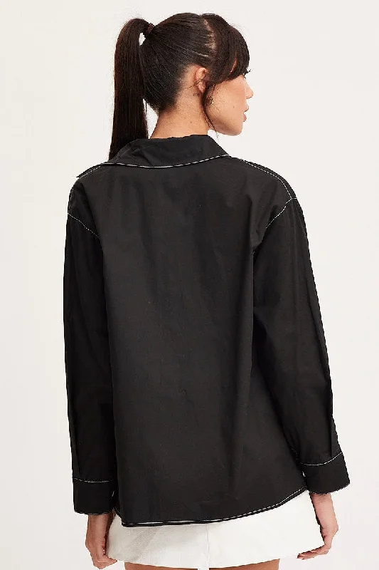 Black Oversized Shirts Long Sleeve Collared