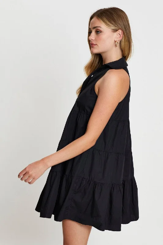 Black Shirt Dress Sleeveless V Neck