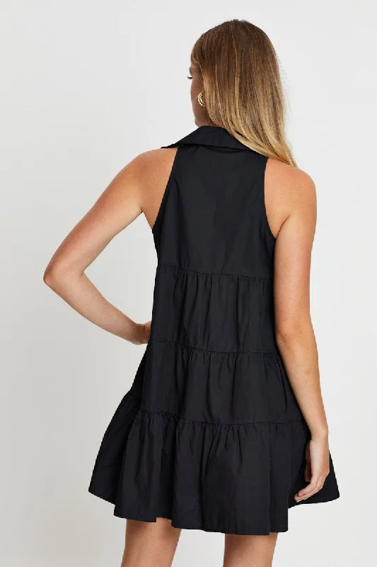 Black Shirt Dress Sleeveless V Neck