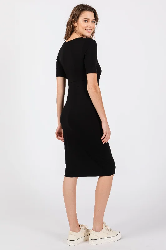 Black Wrap Top Midi Dress