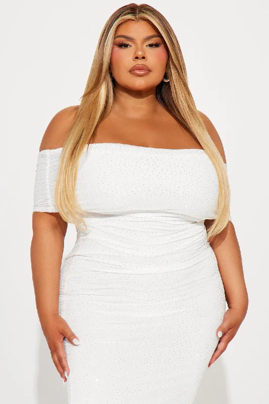 Bling Fling Rhinestone Mesh Midi Dress - White