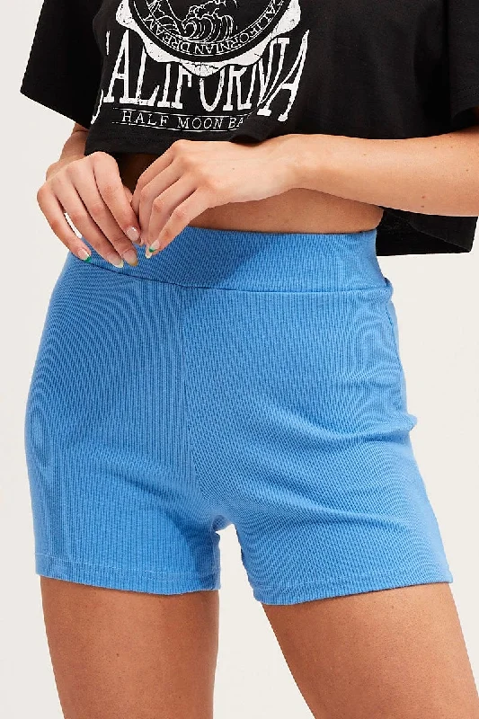 Blue Biker Shorts High Rise