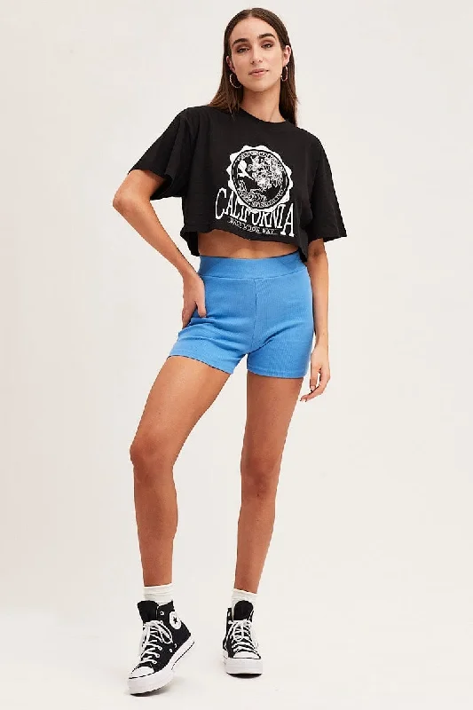 Blue Biker Shorts High Rise