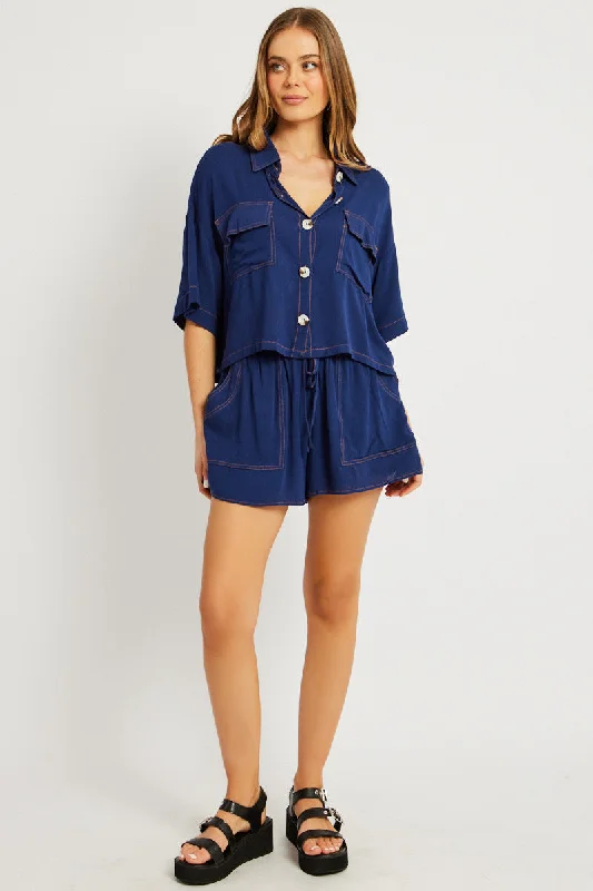 Blue Relaxed Shirt Short Sleeve