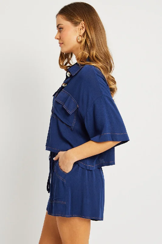 Blue Relaxed Shirt Short Sleeve