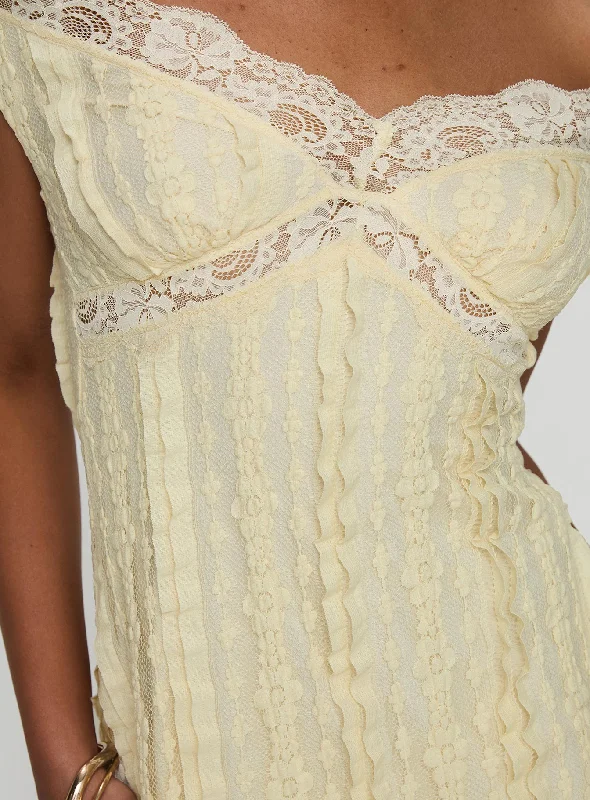 Bonnin Off The Shoulder Lace Mini Dress Yellow