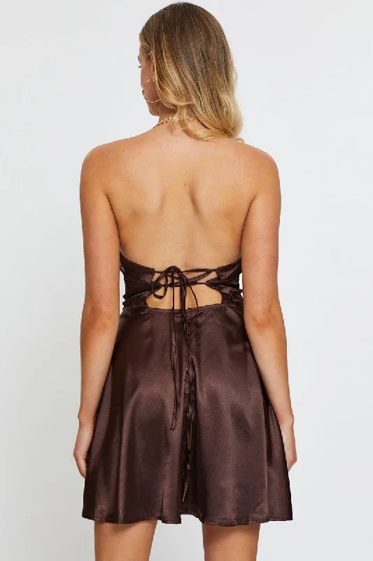 Brown A Line Dress Halter Neck