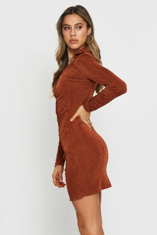 Brown Mini Dress Long Sleeve