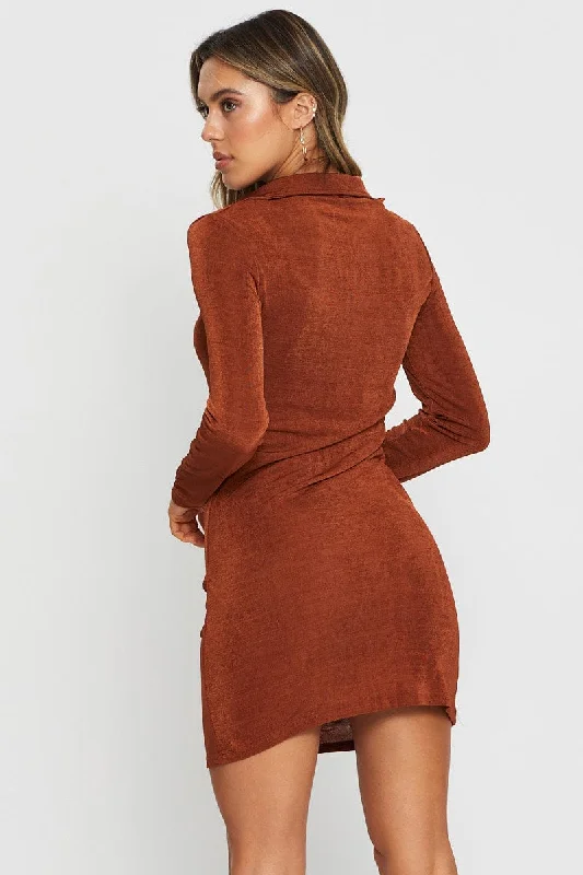 Brown Mini Dress Long Sleeve