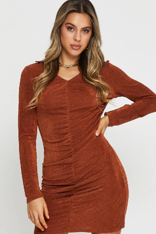 Brown Mini Dress Long Sleeve