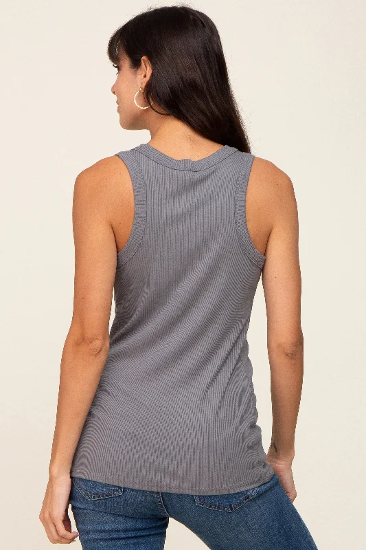 Charcoal Sleeveless Ribbed Top