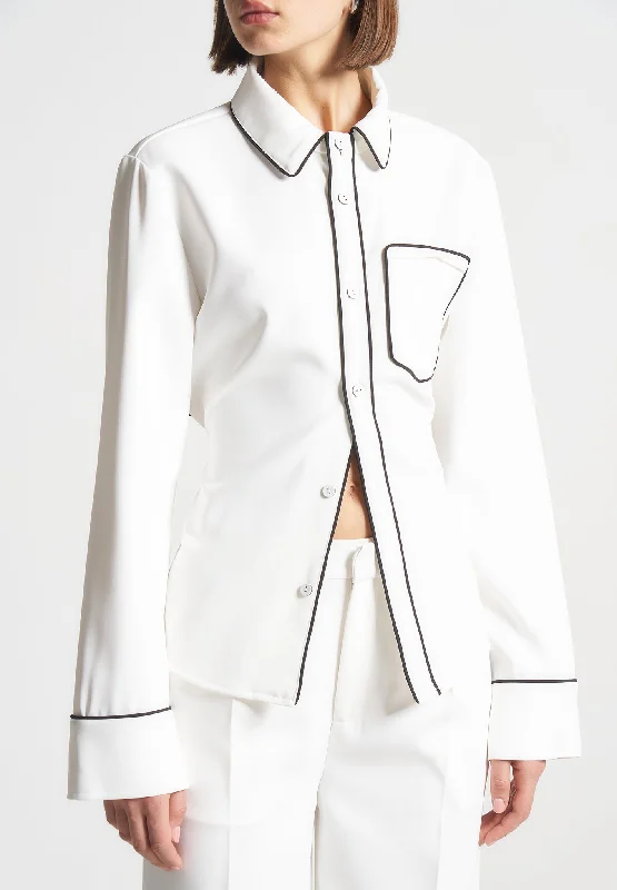 Contrast Piped Backless Tie Shirt  - White/Black