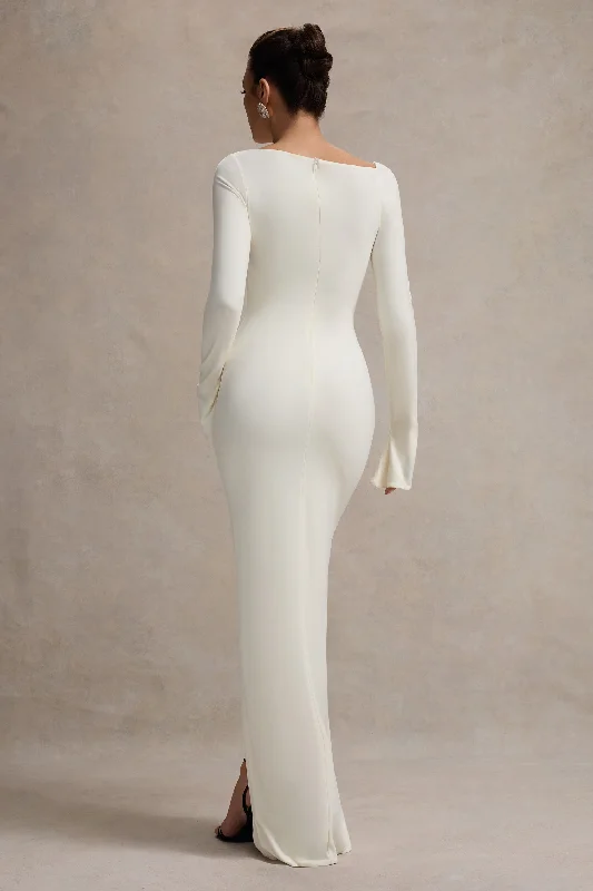 Cosmos | White Asymmetric Long-Sleeve Split Maxi Dress