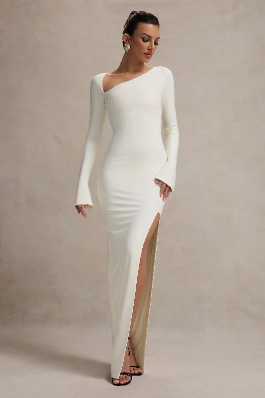 Cosmos | White Asymmetric Long-Sleeve Split Maxi Dress