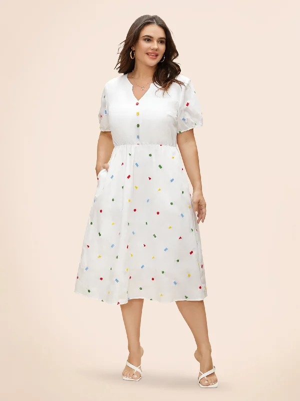 Cotton Confetti Print Elastic Waist Midi Dress