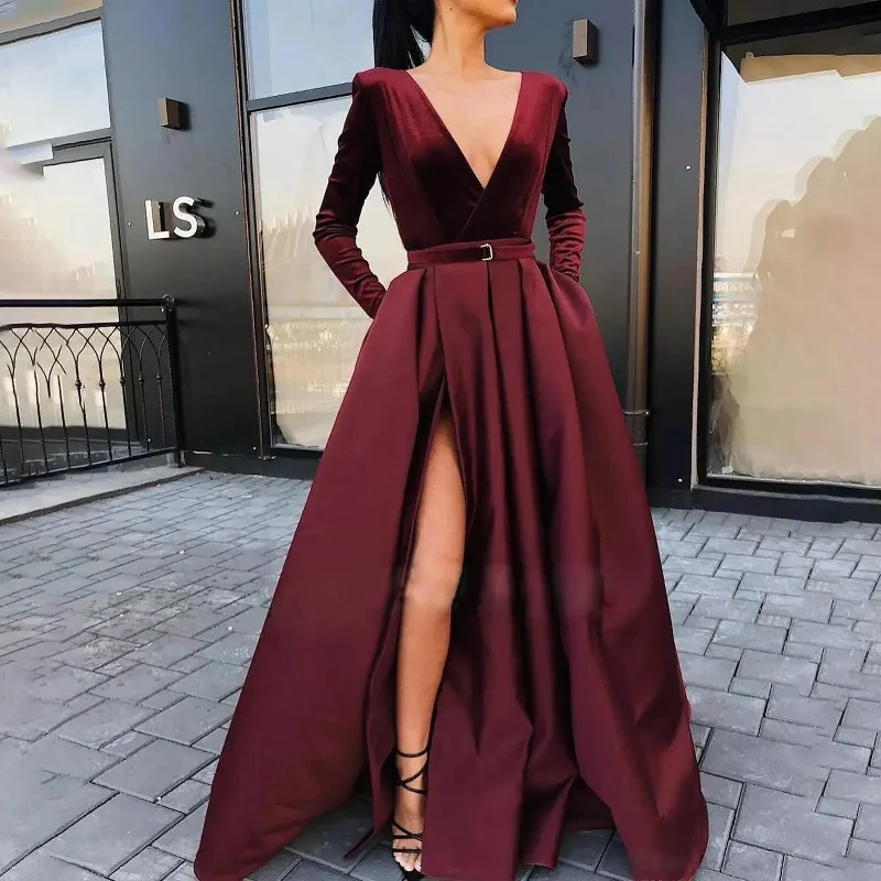 Elegant Deep V High Split Maxi Dress