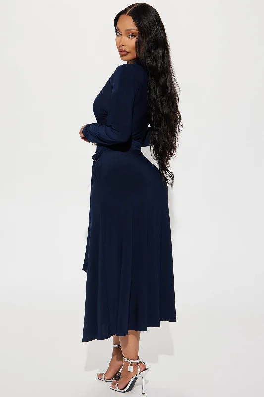 Elena Button Up Midi Dress - Navy