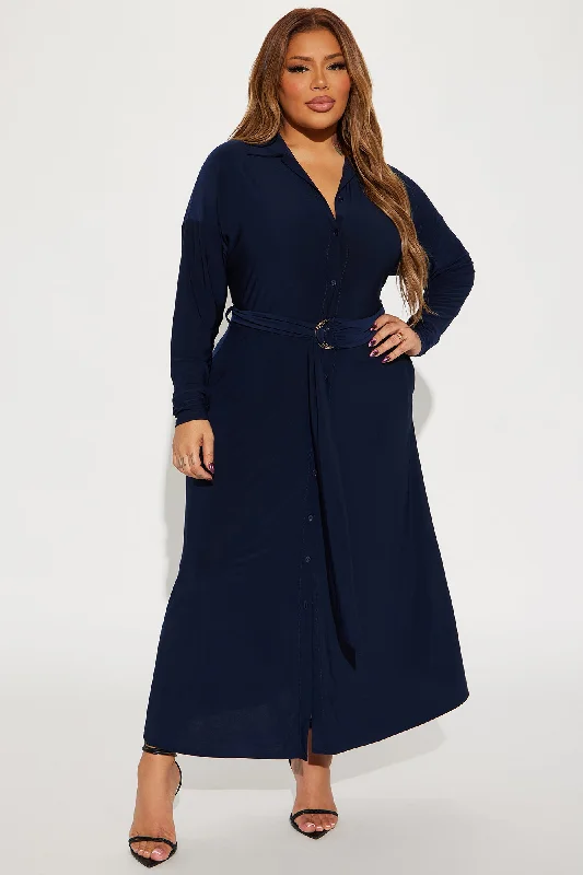 Elena Button Up Midi Dress - Navy