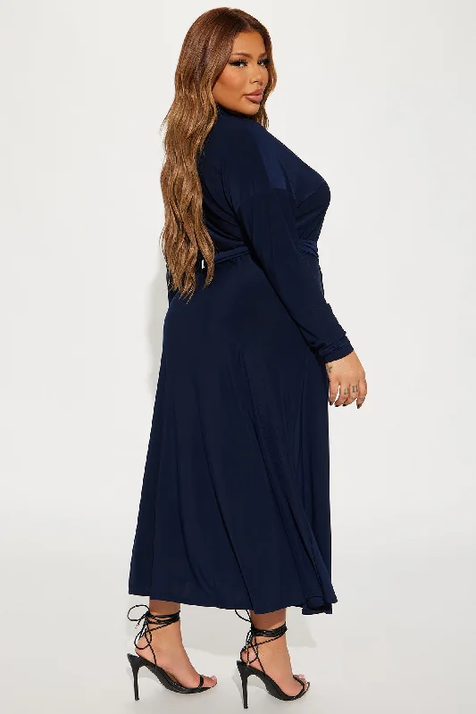 Elena Button Up Midi Dress - Navy