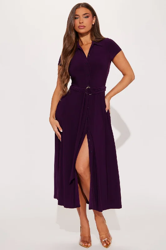 Elise Button Up Midi Dress - Plum