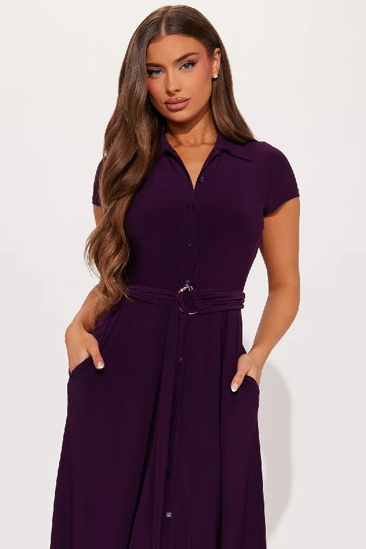 Elise Button Up Midi Dress - Plum