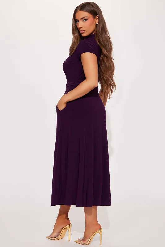 Elise Button Up Midi Dress - Plum